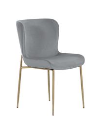 Krzesło tapicerowane z aksamitu Tess, Tapicerka: aksamit (poliester) Dzięk, Nogi: metal malowany proszkowo, Szary aksamit, złoty, S 49 x G 64 cm