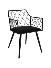 Metall-Armlehnstühle Heidie mit Bouclé-Sitzkissen, 2 Stück, Gestell: Metall, beschichtet, Webstoff Schwarz, Schwarz, B 53 x T 56 cm