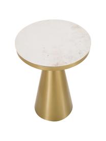 Tavolino da salotto rotondo in marmo Zelda, Piano d'appoggio: marmo, Struttura: metallo rivestito, Bianco-grigio dorato, Ø 41 x Alt. 54 cm