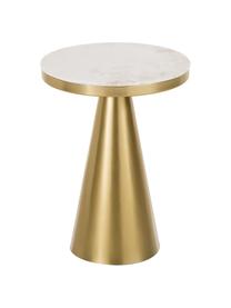 Stolik pomocniczy z marmuru Zelda, Blat: marmur, Stelaż: metal powlekany, Odcienie złotego, biały, marmurowy, Ø 41 x W 54 cm