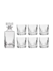 Komplet do whisky ze szkła kryształowego z reliefem Timeless, 7 elem., Szkło kryształowe Luxion, Transparentny, Komplet z różnymi rozmiarami