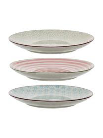 Handbemalte Frühstücksteller Patrizia mit verspieltem Muster, 3er-Set, Steingut, Grün, Rot, Blau, Ø 20 cm
