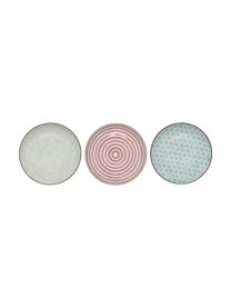 Handbemalte Frühstücksteller Patrizia mit verspieltem Muster, 3er-Set, Steingut, Grün, Rot, Blau, Ø 20 cm