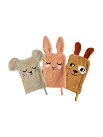 Set de manoplas de baño Animals, 3 pzas., 100% algodón, Marrón, naranja, beige, An 15 x L 21 cm