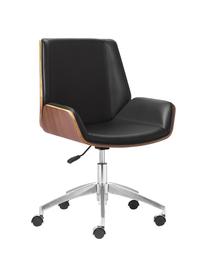 Kunstleder-Schreibtischstuhl Rouven, höhenverstellbar, Sitzfläche: Kunstleder, polyurethanbe, Sitzschale: Furnierschichtholz, Beine: Metall, beschichtet, Schwarz, Holz, B 60 x T 52 cm