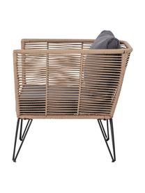 Fauteuil lounge de jardin en plastique tressé Mundo, Beige, gris, larg. 87 x prof. 74 cm