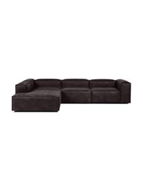 Narożna sofa modułowa XL ze skóry z recyklingu Lennon, Tapicerka: skóra z recyklingu (70% s, Stelaż: lite drewno, sklejka, Nogi: tworzywo sztuczne, Szarobrązowa skóra, S 329 x W 68 cm, prawostronna