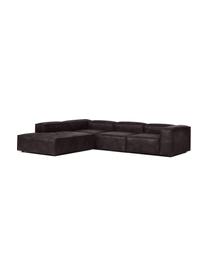 Narożna sofa modułowa XL ze skóry z recyklingu Lennon, Tapicerka: skóra z recyklingu (70% s, Stelaż: lite drewno, sklejka, Nogi: tworzywo sztuczne, Szarobrązowa skóra, S 329 x W 68 cm, prawostronna