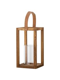 Lanterna da giardino in legno di pino Lyra, Cinturino: similpelle, Marrone chiaro, trasparente, Larg. 16 x Alt. 30 cm