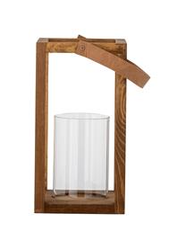 Lanterna da giardino in legno di pino Lyra, Cinturino: similpelle, Marrone chiaro, trasparente, Larg. 16 x Alt. 30 cm