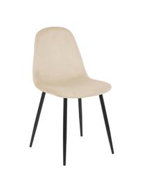 Fluwelen gestoffeerde stoelen Karla in crèmewit, 2 stuks, Bekleding: fluweel (100% polyester) , Poten: gepoedercoat metaal, Fluweel crèmewit, zwart, B 44 x D 53 cm