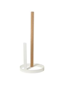 Kleiner Küchenrollenhalter Tosca, Fuß: Stahl, beschichtet, Stange: Holz, Weiß, Holz, Ø 11 x H 27 cm