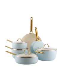 Kochtopf-Set Padova mit Antihaftbeschichtung, 10-tlg., Griffe: Edelstahl, beschichtet mi, Deckel: Glas, Hellblau, Goldfarben, Set mit verschiedenen Größen