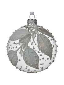 Weihnachtskugeln Leaves Ø 8 cm, 2 Stück, Silberfarben, Weiß, Ø 8 cm