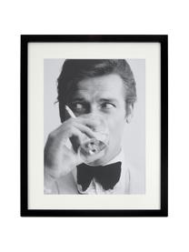 Oprawiony druk cyfrowy James Bond Drinking, 30 x 40 cm, Ilustracja: czarny, biały Rama: czarny, S 33 x W 43 cm