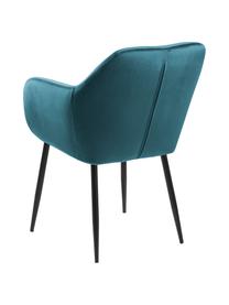 Sametová židle s područkami a kovovými nohami Emilia, Modrozelená, černá, Š 57 cm, H 59 cm