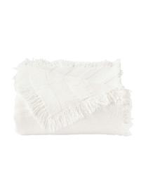 Plaid en coton texturé à franges Wavery, 100 % coton, Blanc crème, larg. 130 x long. 170 cm