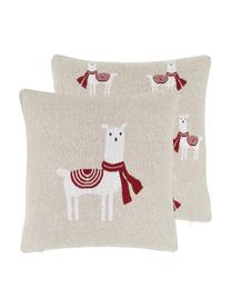 Strick-Wendekissenhülle Alpaka, 100% Baumwolle, Beige, Dunkelrot, Weiß, B 45 x L 45 cm