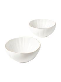 Cuencos con relieves Sali, 2 uds., Porcelana, Blanco con borde dorado, Ø 17 x Al 8 cm