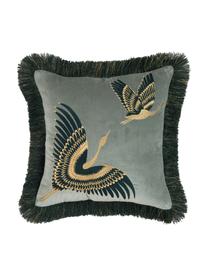 Poszewka na poduszkę z aksamitu z haftem Onyx, Szarozielony, petrol, odcienie złotego, S 40 x D 40 cm