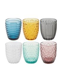 Vasos de colores con relive Geometrie, 6 uds., Vidrio, Azul, verde, gris, rosa, amarillo dorado, transparente, Ø 8 x Al 10 cm, 240 ml