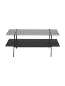 Couchtisch Valentina mit Glasplatte, Tischplatte: Glas, Ablagefläche: Mitteldichte Holzfaserpla, Gestell: Metall, pulverbeschichtet, Eschenholz, schwarz lackiert, B 100 x T 53 cm