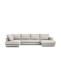 DIvano da soggiorno Tribeca, Rivestimento: 100% poliestere Il rivest, Struttura: legno di pino massiccio, Piedini: legno massiccio di faggio, Tessuto greige, Larg. 356 x Prof. 195 cm, chaise-longue a sinistra