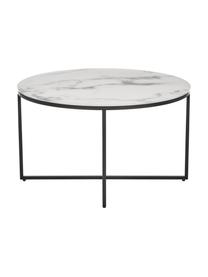 Tavolino da salotto con piano in vetro effetto marmo Antigua, Struttura: acciaio verniciato a polv, Bianco-grigio marmorizzato, nero, Ø 80 x Alt. 45 cm