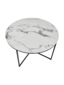 Table basse ronde en verre aspect marbre Antigua, Blanc aspect marbre, noir, Ø 80 x haut. 45 cm