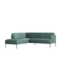 Sofa narożna z aksamitu z metalowymi nogami Fluente, Tapicerka: aksamit (wysokiej jakości, Nogi: metal malowany proszkowo, Aksamitny jasny zielony, S 221 x G 200 cm