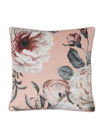 Federa arredo in velluto con stampa floreale Blossom, 100% velluto di poliestere, Rosa cipria, Larg. 45 x Lung. 45 cm