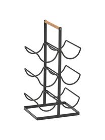 Botellero Hadena, para 6 botellas, Estructura: metal con pintura en polv, Asa: madera, Negro, madera clara, An 24 x F 46 cm