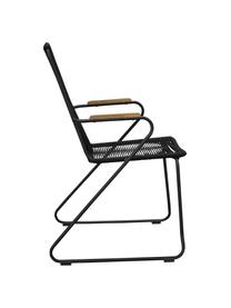 Sillas con reposabrazos de exterior Bois, 2 uds., Asiento: cuerda recubierta, Estructura: metal pintado, Reposabrazos: teca, Negro, teca, An 60 x F 63 cm