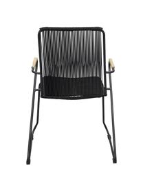 Sillas con reposabrazos de exterior Bois, 2 uds., Asiento: cuerda recubierta, Estructura: metal pintado, Reposabrazos: teca, Negro, teca, An 60 x F 63 cm