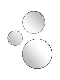 Set de espejos de pared redondos Lacie, 3 uds., Estructura: metal con pintura en polv, Espejo: cristal, Parte trasera: tablero de fibras de dens, Negro, Set de diferentes tamaños
