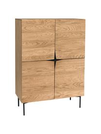 Credenza alta con finitura in quercia e ante Filip, Piedini: metallo verniciato a polv, Legno di quercia, nero, Larg. 100 x Alt. 140 cm