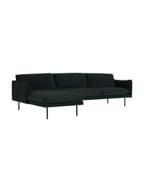 Canapé d'angle en velours et pieds en métal Moby, Velours vert foncé, larg. 280 x prof. 160 cm, méridienne à gauche