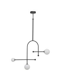Grote hanglamp Otis van opaalglas, Lampenkap: opaalglas, Baldakijn: gepoedercoat metaal, Wit, zwart, B 82 x H 120 cm