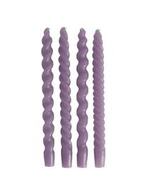 Velas candelabro Spiral, 4 uds., Cera, Lila, Ø 2,5 x Al 31 cm