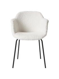 Chaise avec assise étroite en tissu peluche Fiji, Tissu bouclé blanc crème, larg. 58 x prof. 56 cm