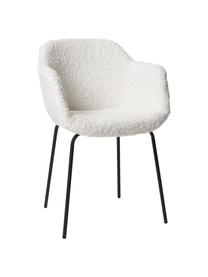 Chaise avec assise étroite en tissu peluche Fiji, Tissu bouclé blanc crème, larg. 58 x prof. 56 cm
