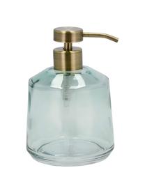 Seifenspender Vintage aus Glas, Behälter: Glas, Pumpkopf: Kunststoff, Hellgrün, Messingfarben, Ø 10 x H 15 cm