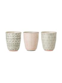 Becher Cécile mit kleinem Muster, 3er-Set, Steingut, Beige, Grau, Rosa, Ø 9 x H 10 cm, 250 ml