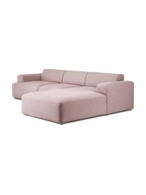 Sofa narożna Melva (4-osobowa), Tapicerka: 100% poliester Dzięki tka, Stelaż: lite drewno sosnowe z cer, Nogi: tworzywo sztuczne, Bladoróżowa tkanina, S 319 x G 196 cm, prawostronna