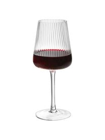 Copas de vino tinto artesanales con relieves Cami, 4 uds., Vidrio soplado artesanalmente, Transparente, Ø 9 x Al 24 cm
