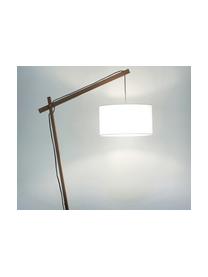 Scandi leeslamp Woody, Lampenkap: katoenmix, Lampvoet: metaal met houtfineer, Houtfineer, wit, B 81 cm x H 166 cm