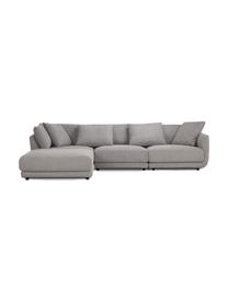Modulares Sofa Jasmin (3-Sitzer) mit Hocker in Grau, Bezug: 85% Polyester, 15% Nylon , Gestell: Massives Fichtenholz FSC-, Füße: Kunststoff, Webstoff Grau, B 300 x H 84 cm
