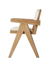 Krzesło tapicerowane z drewna z podłokietnikami Sissi, Stelaż: lite drewno dębowe, Tapicerka: 100% poliester, Jasne drewno naturalne z tapicerką, S 58 x G 52 cm