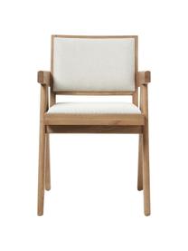 Chaise à accoudoirs rembourrée Sissi, Tissu blanc crème, bois de chêne clair, larg. 58 x prof. 52 cm