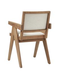 Krzesło tapicerowane z drewna z podłokietnikami Sissi, Tapicerka: 100% poliester Dzięki tka, Stelaż: lite drewno dębowe, Kremowobiała tkanina, jasne drewno dębowe, S 58 x G 52 cm